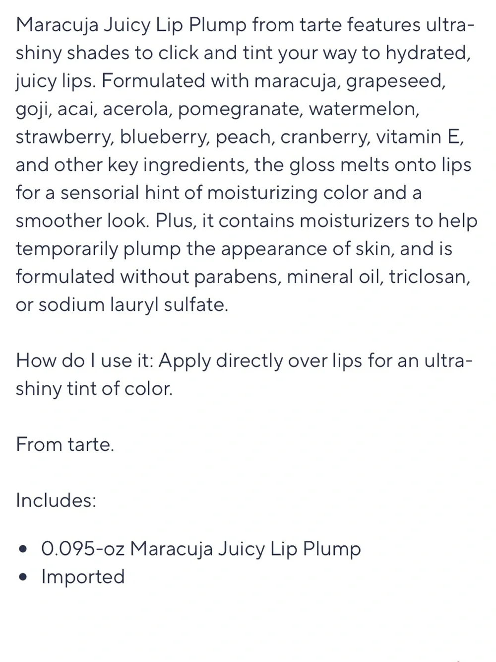 tarte Maracuja Juicy Lip Plump  Gloss Stick - Pink Amethyst Shimmer Glass